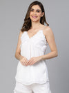 Precise soild white ruffled women nightwear top