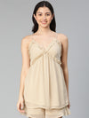 Beige color comfy ruffled women nightwear top