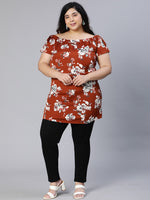 Smarten Brown Floral Print Women Plus Size Tunic