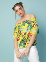 Off-shoulder floral digital print women top