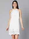 Retro Schiffli White Sleevless Women Nightwear Dress