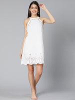 Retro Schiffli White Sleevless Women Nightwear Dress