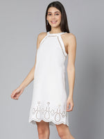 Retro Schiffli White Sleevless Women Nightwear Dress