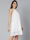 Retro Schiffli White Sleevless Women Nightwear Dress