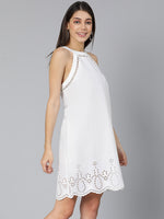 Retro Schiffli White Sleevless Women Nightwear Dress