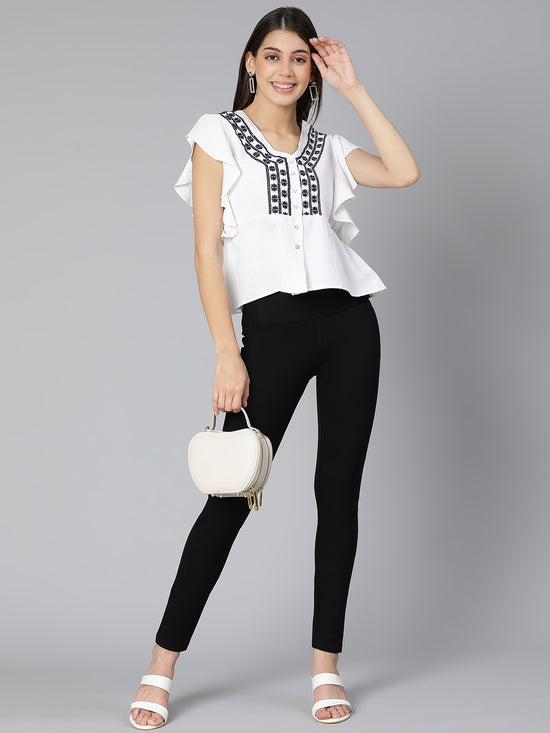 Bright stylish embroidered white women casual top