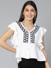 Bright stylish embroidered white women casual top