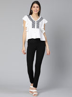 Bright stylish embroidered white women casual top