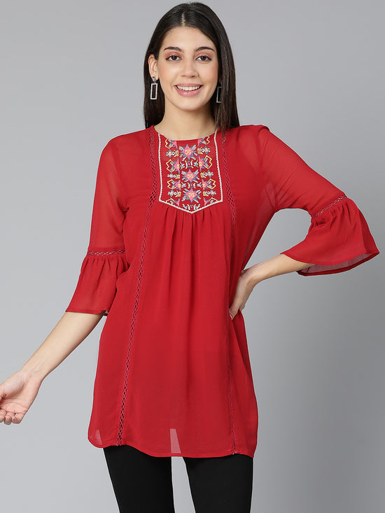 Red embroidered stylish women tunic