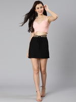 Solid black tie-knotted women short skirt