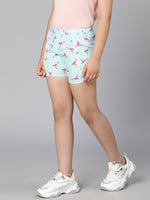 Watery blue bird printed elasticated girl shorts