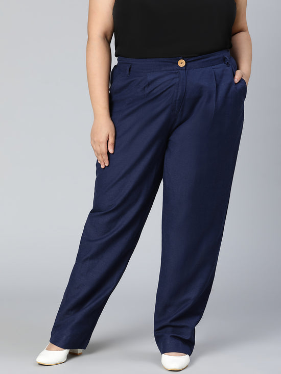 Navy blue stripe print plus size women Pant