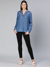 Denim blue embroidery party wear women top