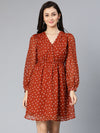 Jizzle polka print rust color elasticated women dress