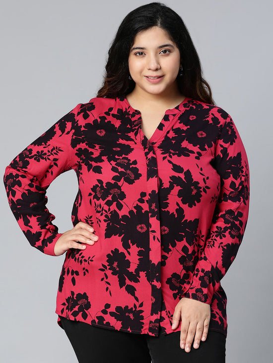 Black & Pink Floral Printed Plus Size Women Top