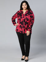 Black & Pink Floral Printed Plus Size Women Top