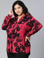 Black & Pink Floral Printed Plus Size Women Top