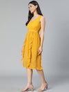 Bright mustard elasticated women ruffle dress