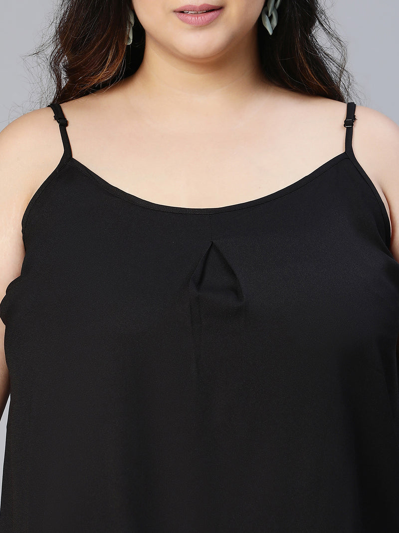 Plus Solid black shoulder strap polyester top