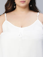 Plus Solid White Shoulder Strap Polyester Top