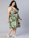 Plus Flower Viscose Print Shoulder Strap Dress