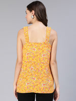 Women Yellow Floral Print Sleeveless Button -Down Top