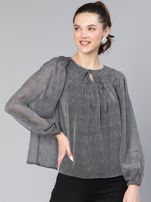 Realistic Grey Smocked Women Top