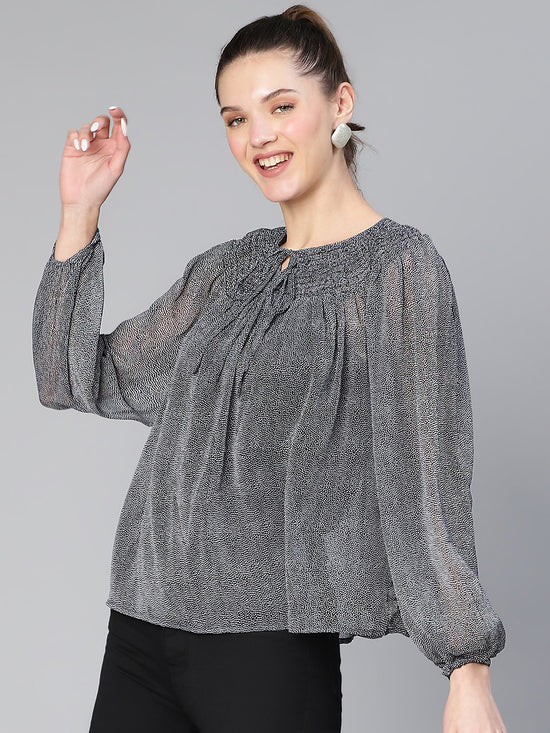 Realistic Grey Smocked Women Top