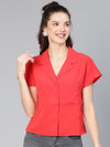 Red Bound Open Collared Women Shirt