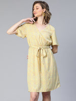 Dearly Yellow Floral Print Belted Women Dress