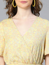 Dearly Yellow Floral Print Belted Women Dress