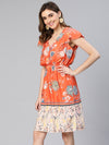 Flamed Red Floral Print Elasticated Women Dress