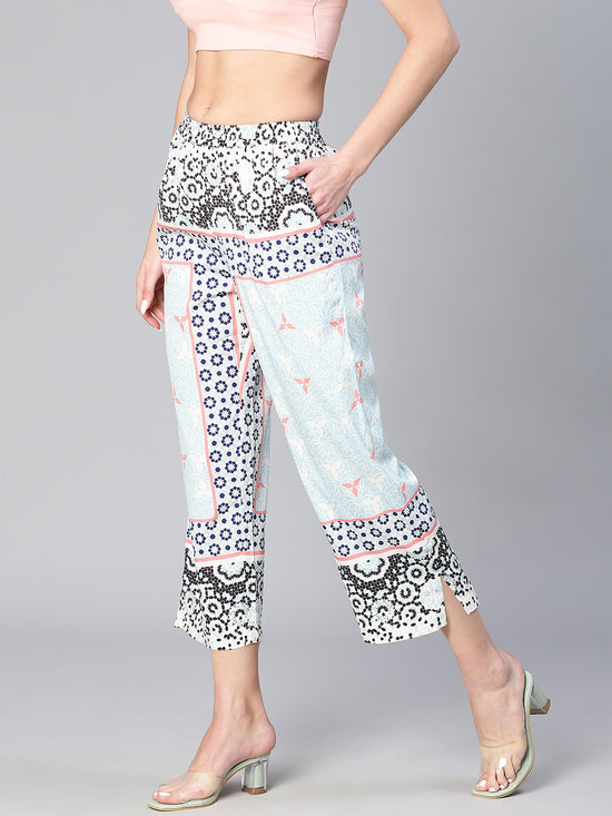 Light Multicolor Abstract Print Elsticated Women Pants