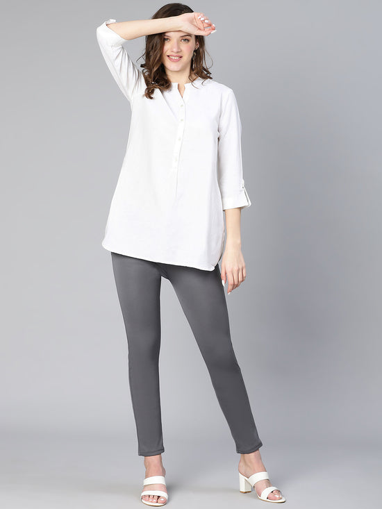 Plain White Button -Down Women Cotton Top