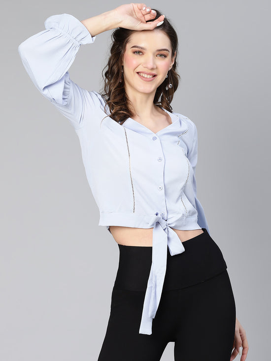 Blue Jinx Button -Down Tie -Knotted Women Top