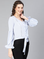 Blue Jinx Button -Down Tie -Knotted Women Top