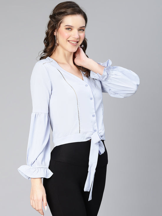 Blue Jinx Button -Down Tie -Knotted Women Top