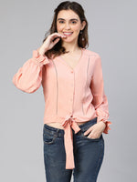 Perfect Peach Button -Down Tie -Knotted Women Top