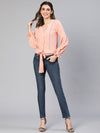 Perfect Peach Button -Down Tie -Knotted Women Top