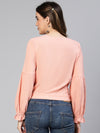 Perfect Peach Button -Down Tie -Knotted Women Top