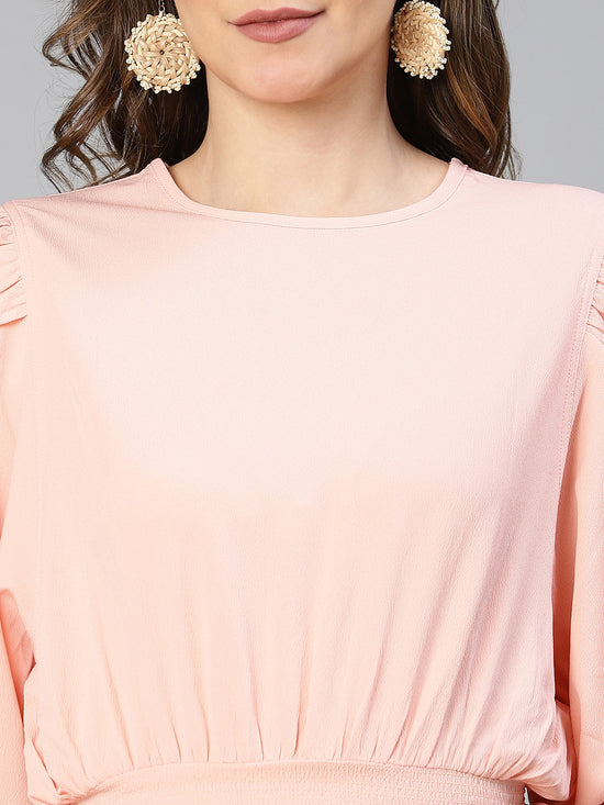 Steezy Peach Smocked Puffed Sleeve Women Top