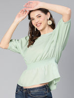 New Light Green Smocked Puffed Sleeve Women Top