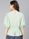 New Light Green Smocked Puffed Sleeve Women Top