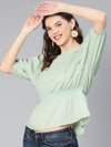 Women light green smocked puffed sleeve polyester top