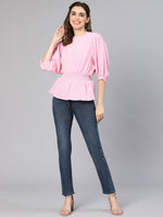 Women pink smocked puffed sleeve polyester top