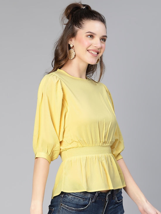 Beautify Yellow Smocked Puffed Sleeve Women Top