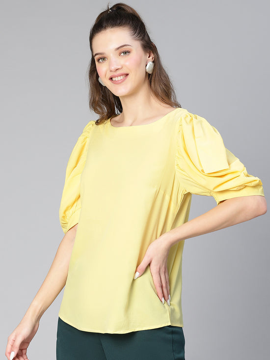 The Solid Yellow Puff Sleeve Women Top