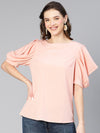 Women solid pink puff sleeve polyester top