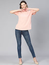 Women solid pink puff sleeve polyester top