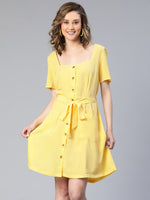 Highraised Yellow Button -Down With Pockets Women Dress